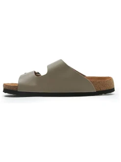 Leren slippers beige