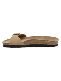 Leren slippers beige