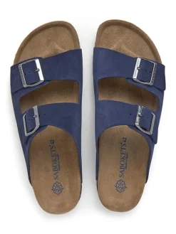 Leren slippers blauw
