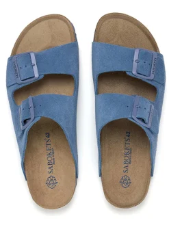 Leren slippers blauw
