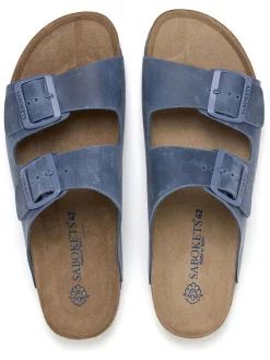 Leren slippers blauw