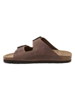 Leren slippers bruin
