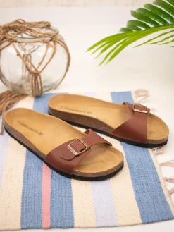 Leren slippers bruin