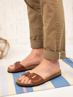 Leren slippers bruin
