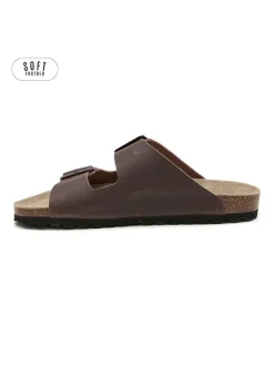 Leren slippers bruin
