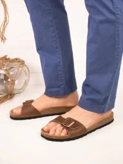 Leren slippers bruin
