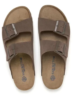 Leren slippers bruin