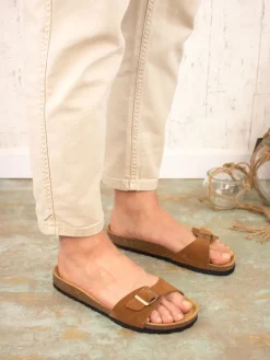 Leren slippers cognackleurig