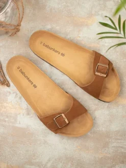 Leren slippers cognackleurig