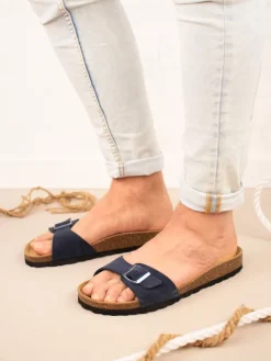 Leren slippers donkerblauw