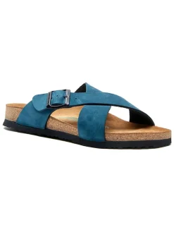 Leren slippers donkerblauw