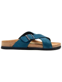 Leren slippers donkerblauw