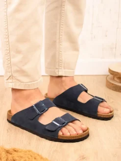 Leren slippers donkerblauw