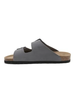 Leren slippers grijs