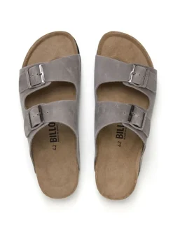 Leren slippers grijs