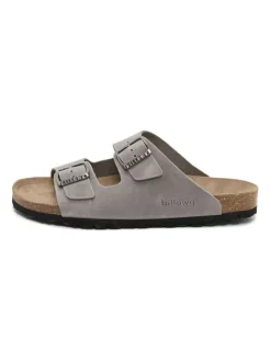 Leren slippers grijs