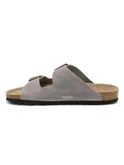 Leren slippers grijs