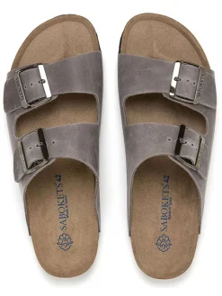 Leren slippers grijs