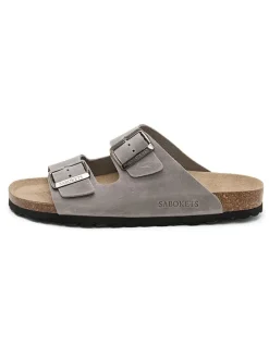 Leren slippers grijs