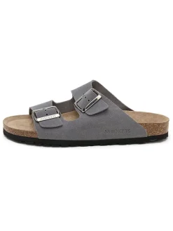 Leren slippers grijs