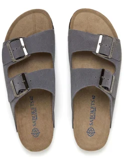 Leren slippers grijs