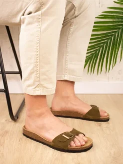 Leren slippers groen