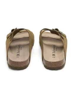 Leren slippers kaki