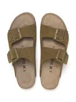 Leren slippers kaki