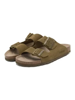 Leren slippers kaki