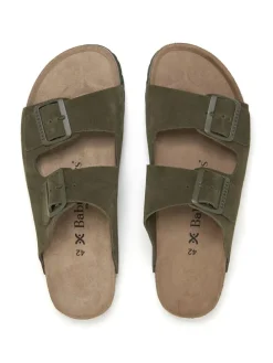 Leren slippers kaki