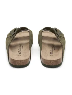 Leren slippers kaki