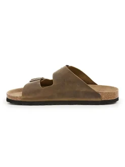 Leren slippers kaki
