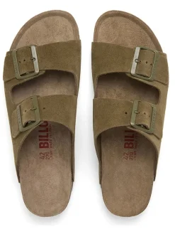 Leren slippers kaki