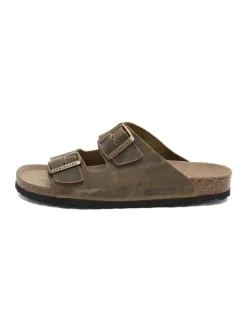Leren slippers kaki