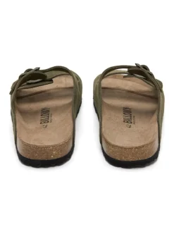 Leren slippers kaki