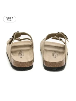 Leren slippers kaki