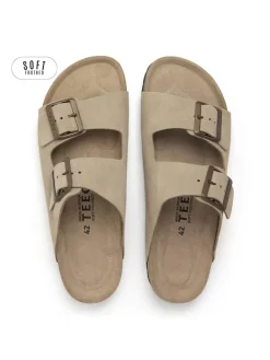 Leren slippers kaki