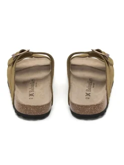 Leren slippers kaki
