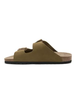 Leren slippers kaki