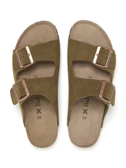 Leren slippers kaki