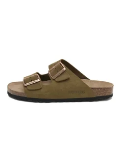 Leren slippers kaki