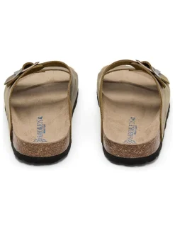 Leren slippers kaki