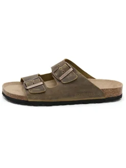 Leren slippers kaki