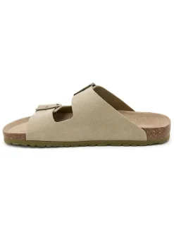 Leren slippers kaki