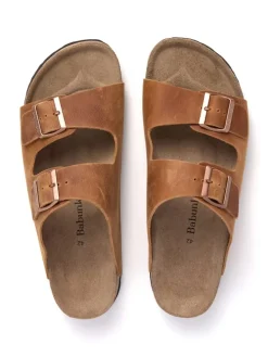 Leren slippers lichtbruin