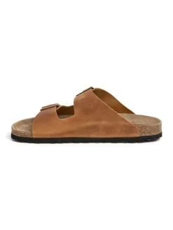 Leren slippers lichtbruin