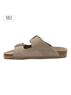 Leren slippers lichtbruin