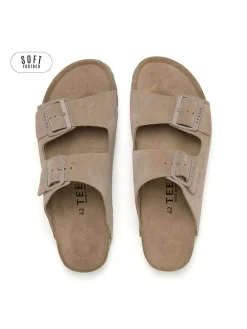 Leren slippers lichtbruin