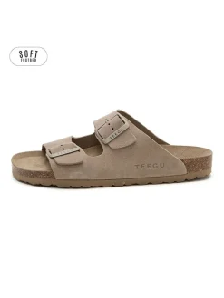 Leren slippers lichtbruin