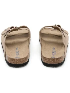 Leren slippers lichtbruin